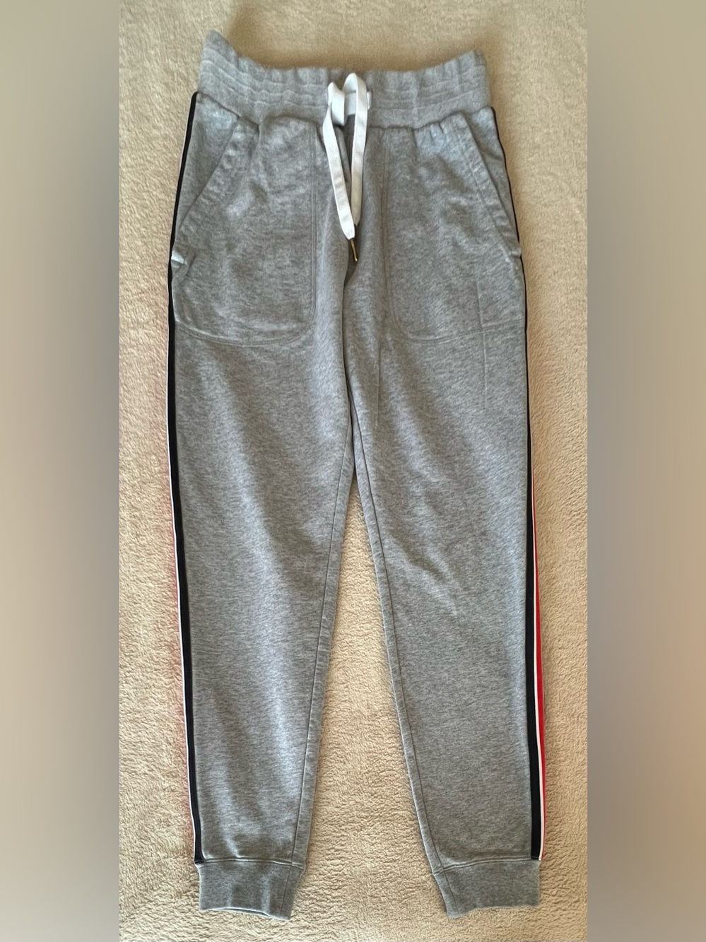 Psycho Bunny Unisex Light Gray Joggers with Black & Red Side Stripes